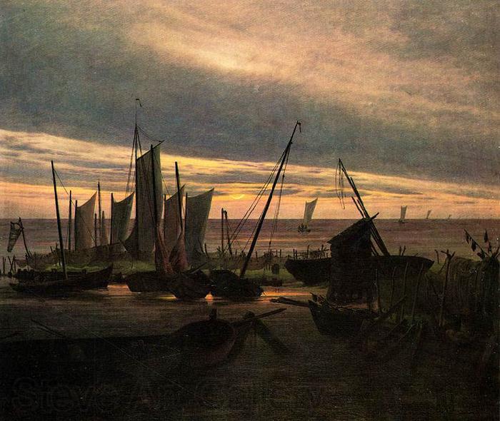 Caspar David Friedrich Schiffe im Hafen am Abend (Nach Sonnenuntergang) Spain oil painting art